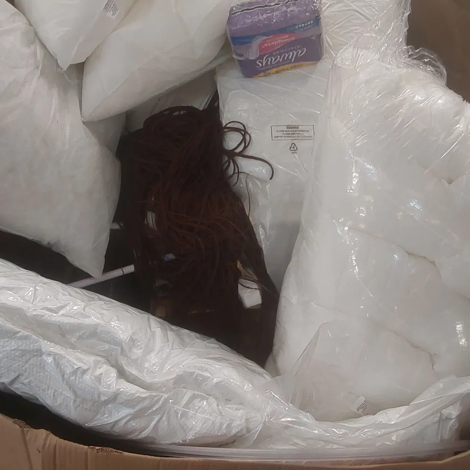 PALLET CONTAINING A VERY LARGE QUANTITY OF ASSORTED CONSUMER PRODUCTS INCLUDING: BEDDING, WIG, INCONTINENCE PADS ECT