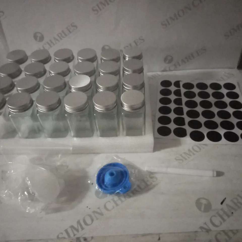 SET OF 24 SMALL SPICE JARS WITH LABEL STICKERS AND SHAKER INSERTS