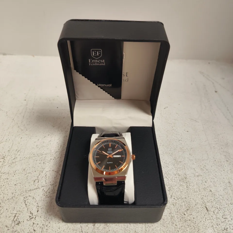 ERNEST FERDINAND QUARTZ WRISTWATCH – BOXED WITH LEATHER STRAP