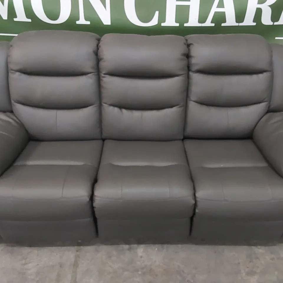 DESIGNER 3 SEATER MANUAL RECLINER LEATHER UPHOLSTERED SOFA 