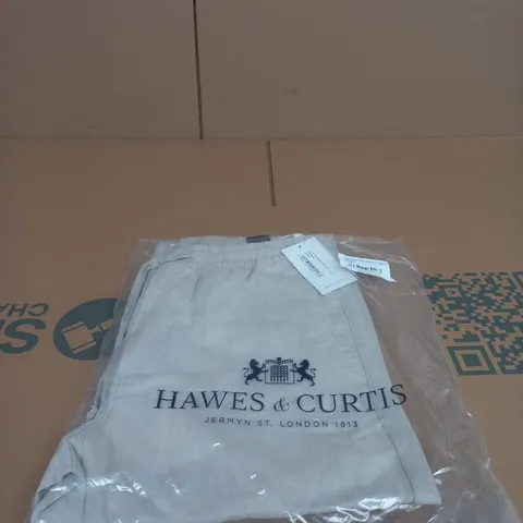 HAWES & CURTIS LINEN DRAWSTRING TROUSERS – STONE, UK 30/32