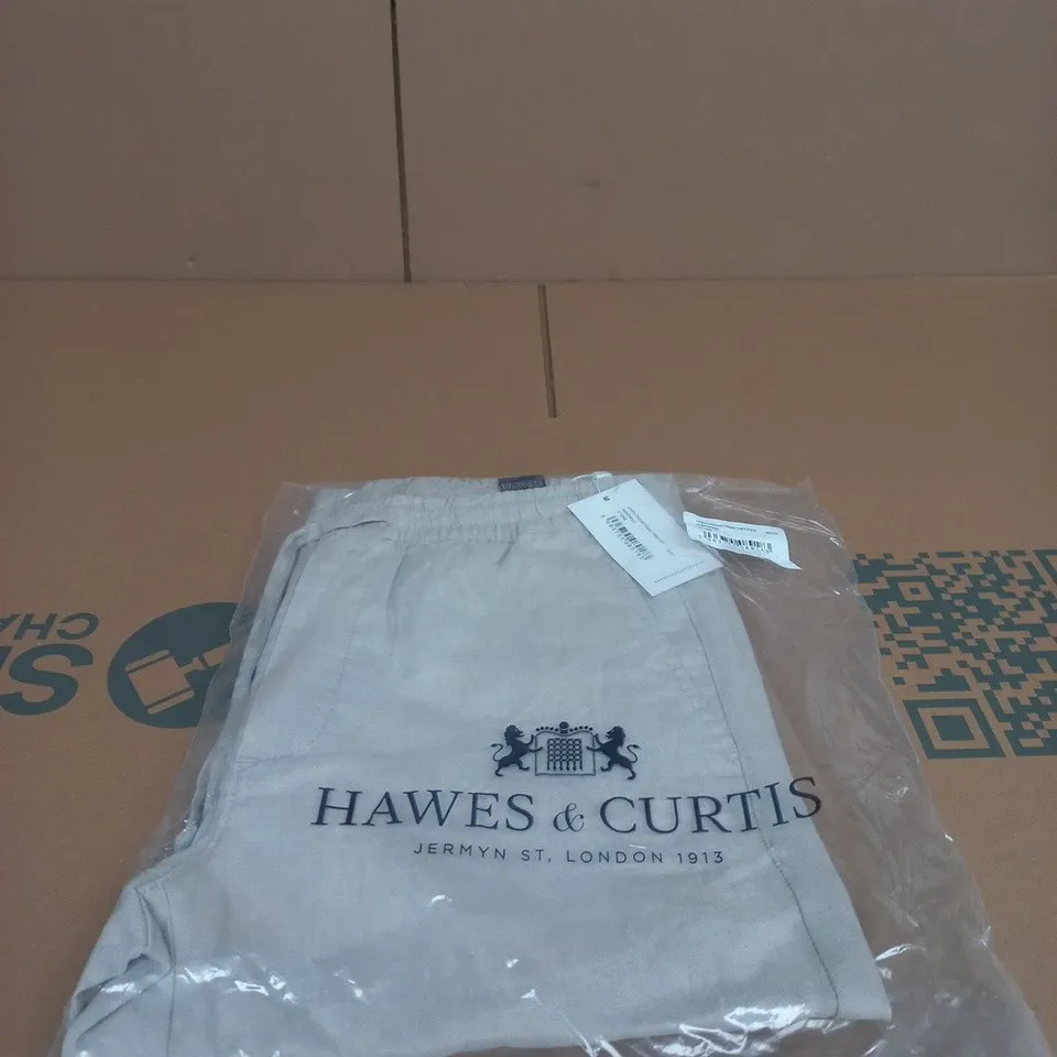 HAWES & CURTIS LINEN DRAWSTRING TROUSERS – STONE, UK 30/32