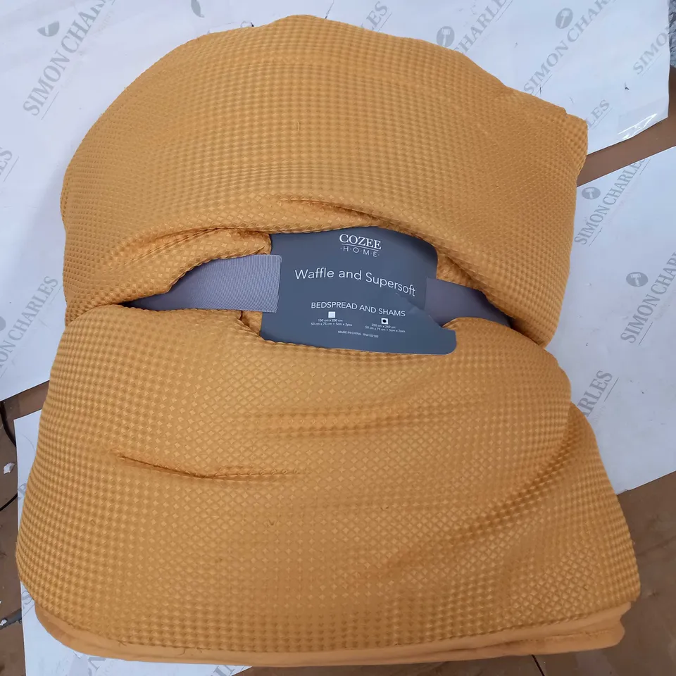 SUPERSOFT BY COZEE HOME WAFFLE KNIT FILLED BEDSPREAD, OCHRE, 250X260CM