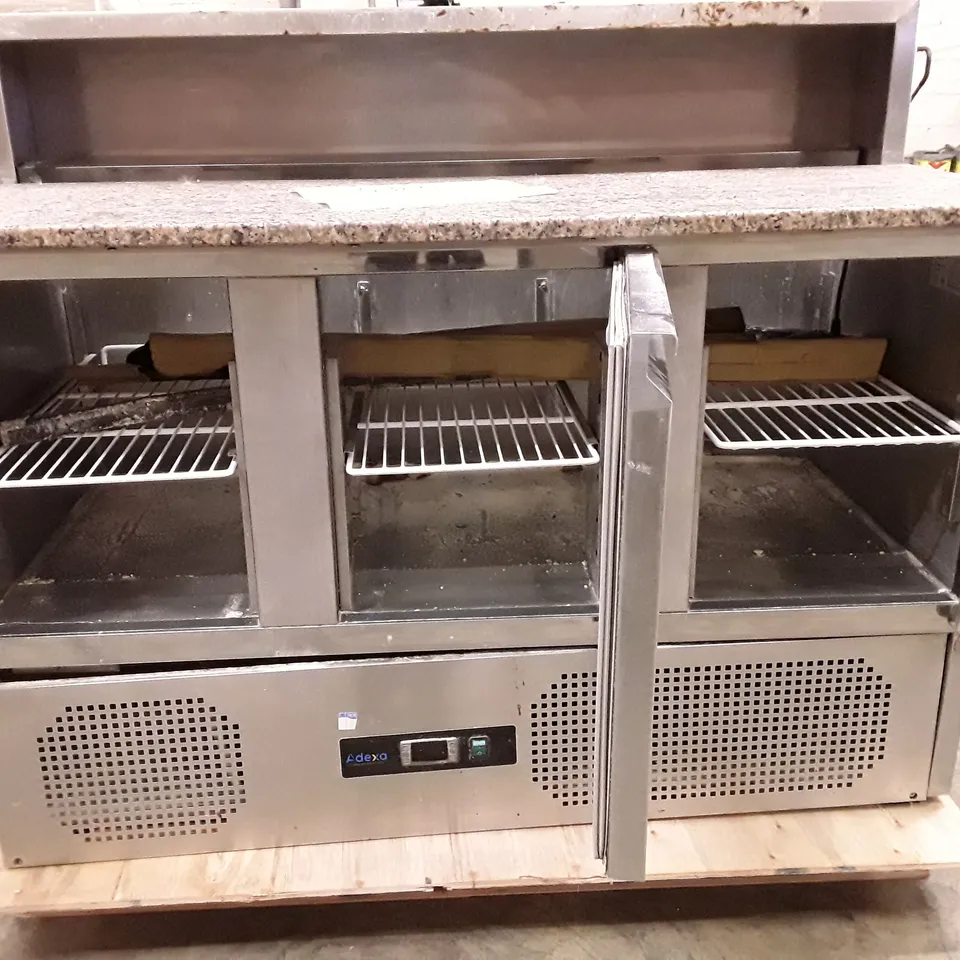 ADEXA PIZZA PREP TABLE 3 DOORS STAINLESS STEEL PIZZA TOP