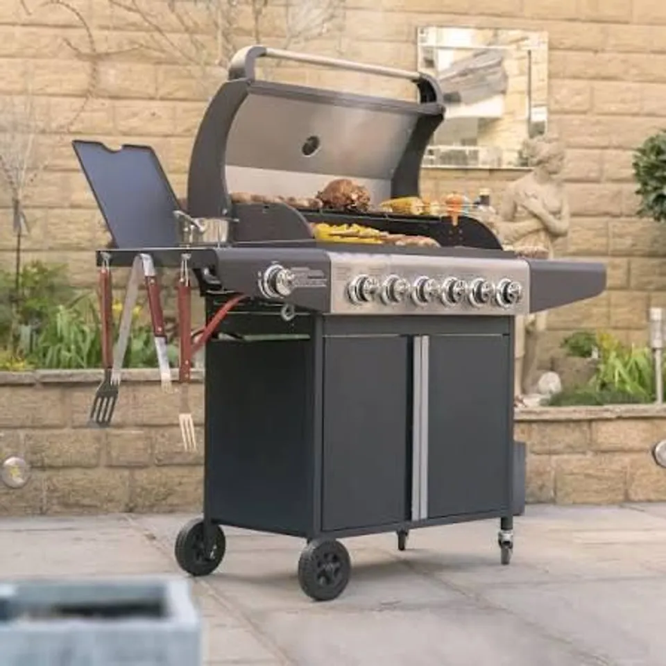 BOSS GRILL KENTUCKY PREMIUM - 6 BURNER GAS BBQ GRILL WITH SIDE BURNER - BLACK COMPARE SKU: IQBQ6BCHTB QUICKFIND CODE: 1148900