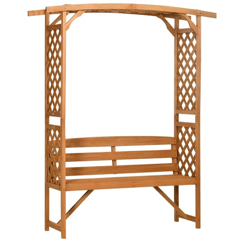 BOXED OUTSUNNY PATIO GARDEN BENCH, NATURAL WOODEN GARDEN ARBOUR WITH SEAT FOR VINES/CLIMBING PLANTS, NATURAL