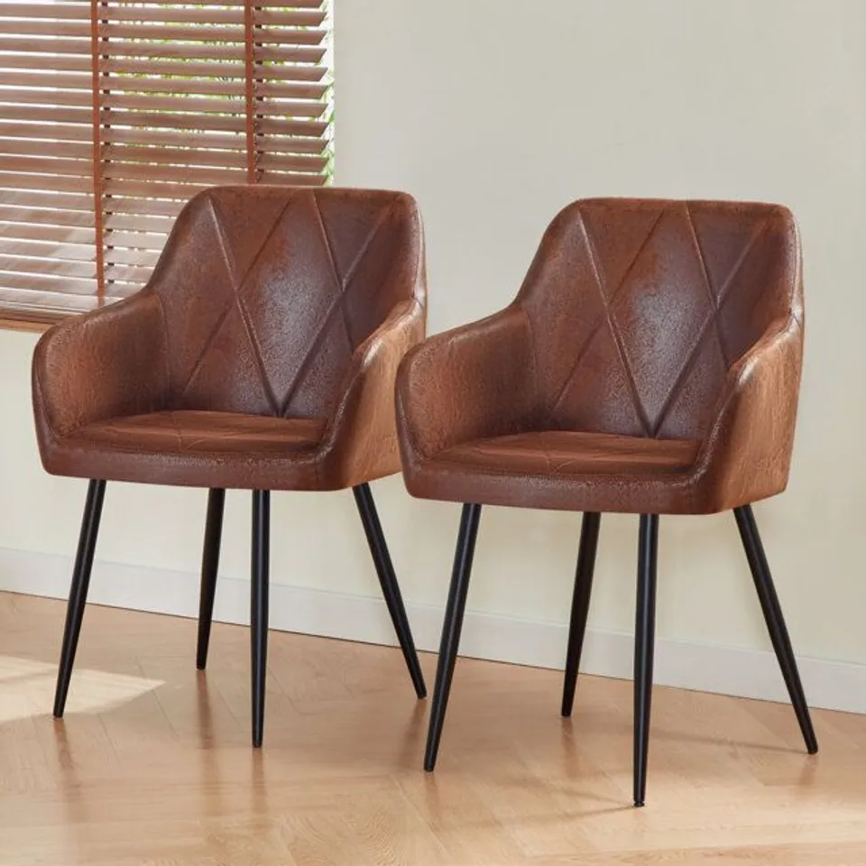 BOXED SUEDE UPHOLSTERED ARM DINING CHAIR (SET OF 2)