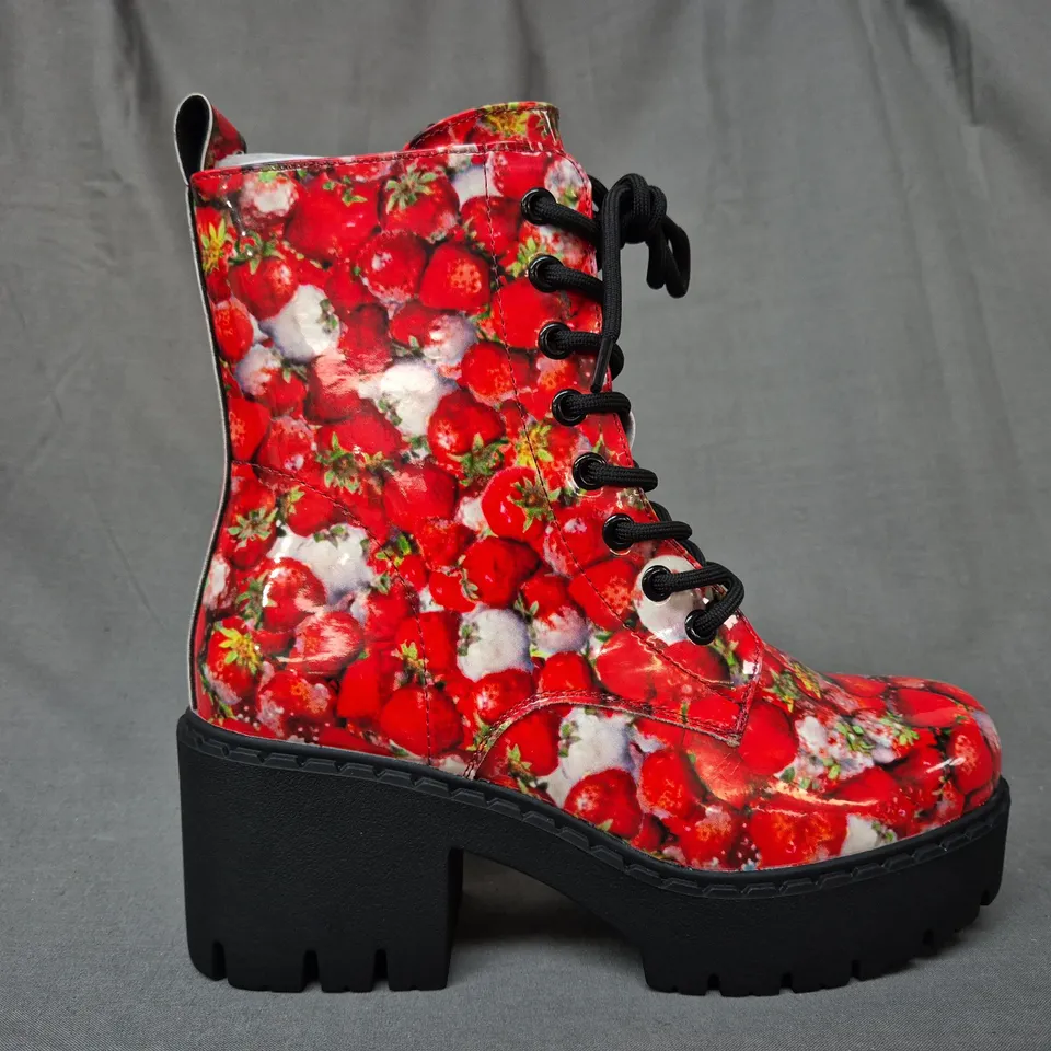 BOXED PAIR OF KOI DECAYING STRAWBERRIES SWITCH BOOTS UK SIZE 4