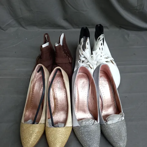 BOX OF APPROX 10 PAIRS OF ASSORTED WOMENS SHOES IN VARIOUS COLOURS, STYLES AND SIZES