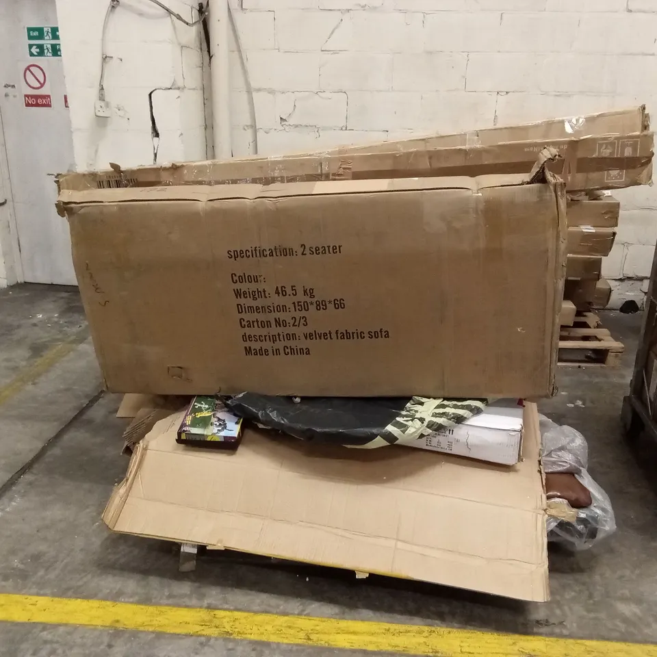 PALLET OF ASSORTED INCOMPLETE DESIGNER FURNITURE PARTS AND PIECES 