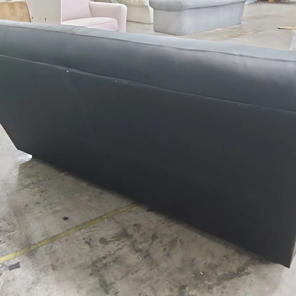 DESIGNER THREE SEATER SOFA BLACK FAUX LEATHER 