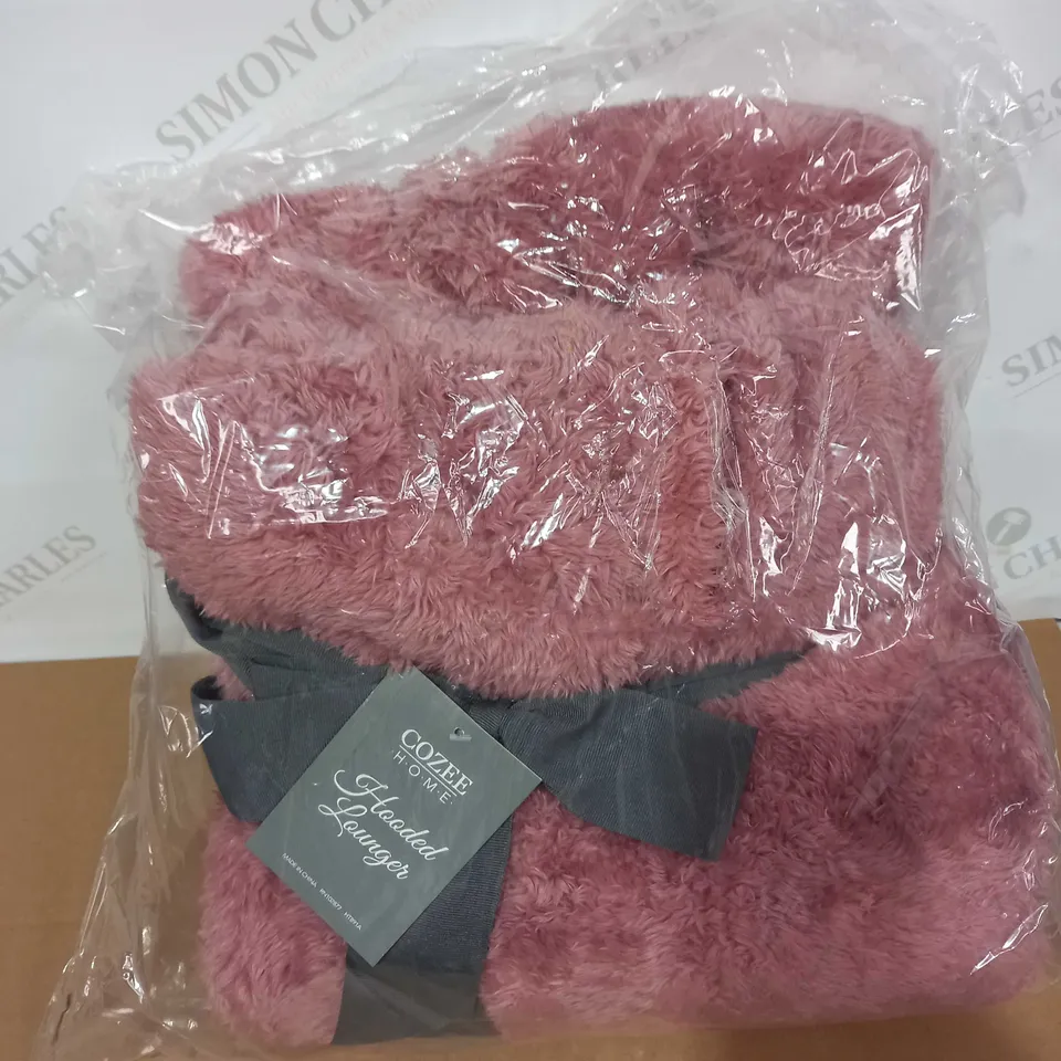 COZEE HOME FLUFFY LONGLINE HOODED LOUNGER - VINTAGE ROSE, SIZE L/XL
