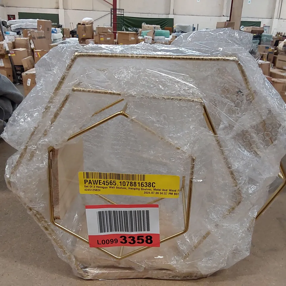 BAGGED SET OF 3 HEXAGON WALL SHELVES (1 ITEM)