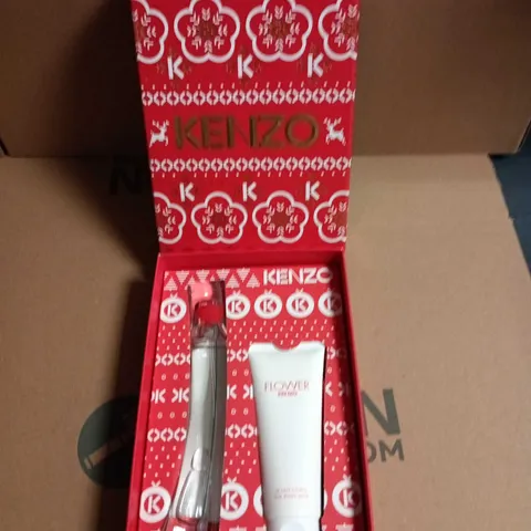 KENZO FLOWER BY KENZO GIFT SET – FRAGRANCE MINI SPRAY & BODY MILK IN RED BOX