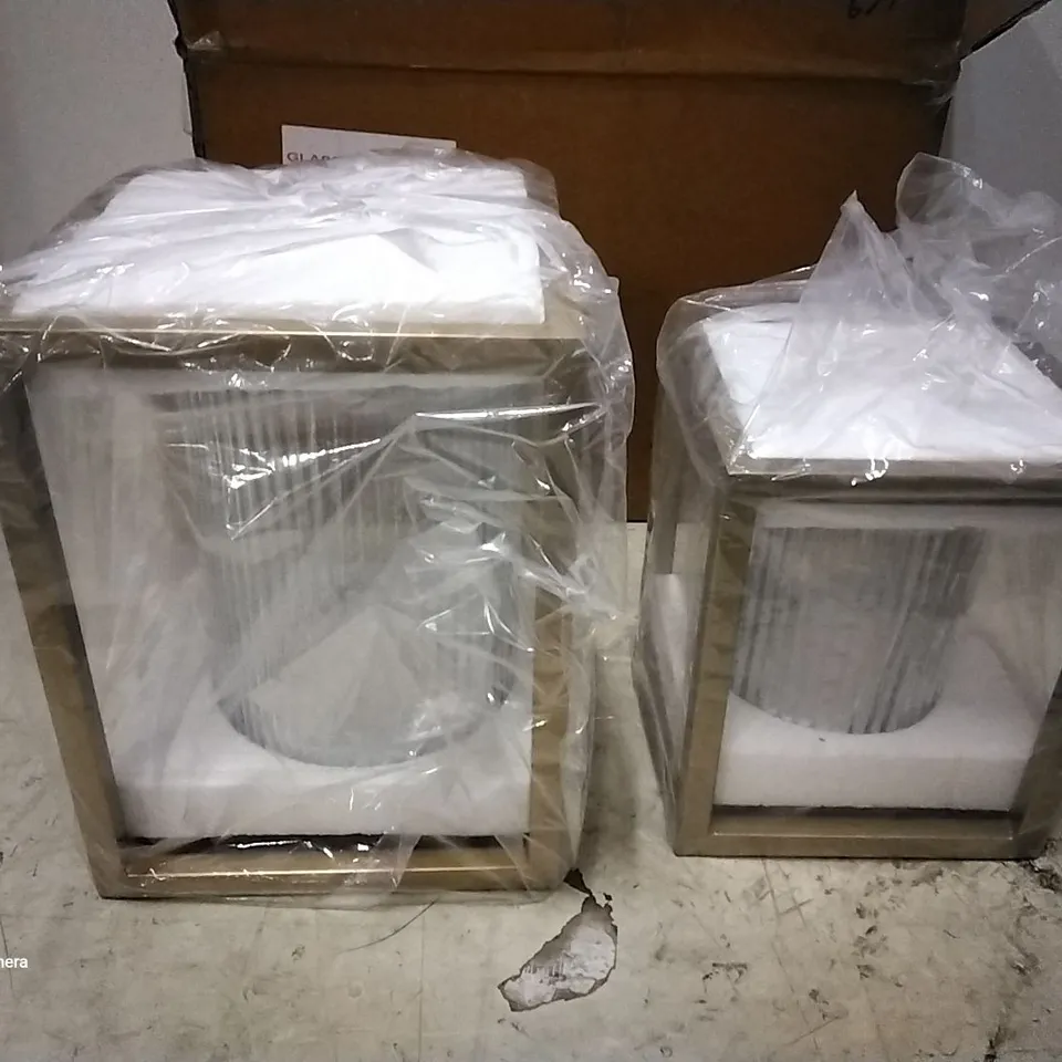 BOXED MY HOME STORIES SET OF FLUTED GLASS HURRICANE LANTERNS - GOLD