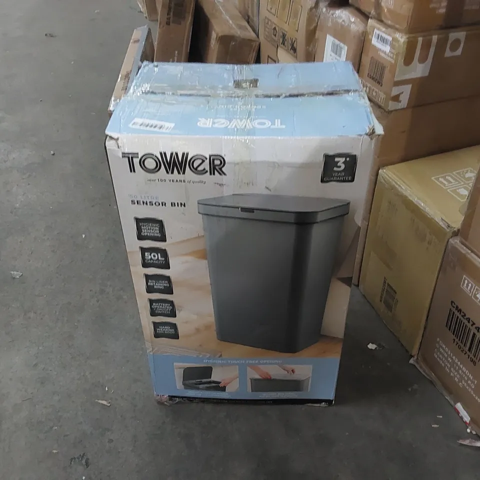 BOXED 50L TOWER SENSOR BIN 