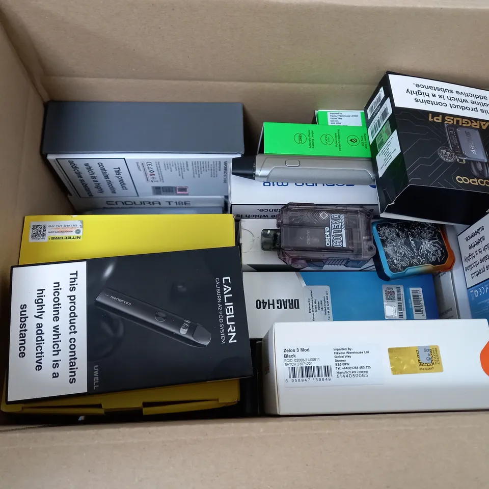 BOX OF 40 ASSORTED E-CIGARATTES TO INCLUDE VAPEROSSO , ASPIRE, INNOKIN ETC.