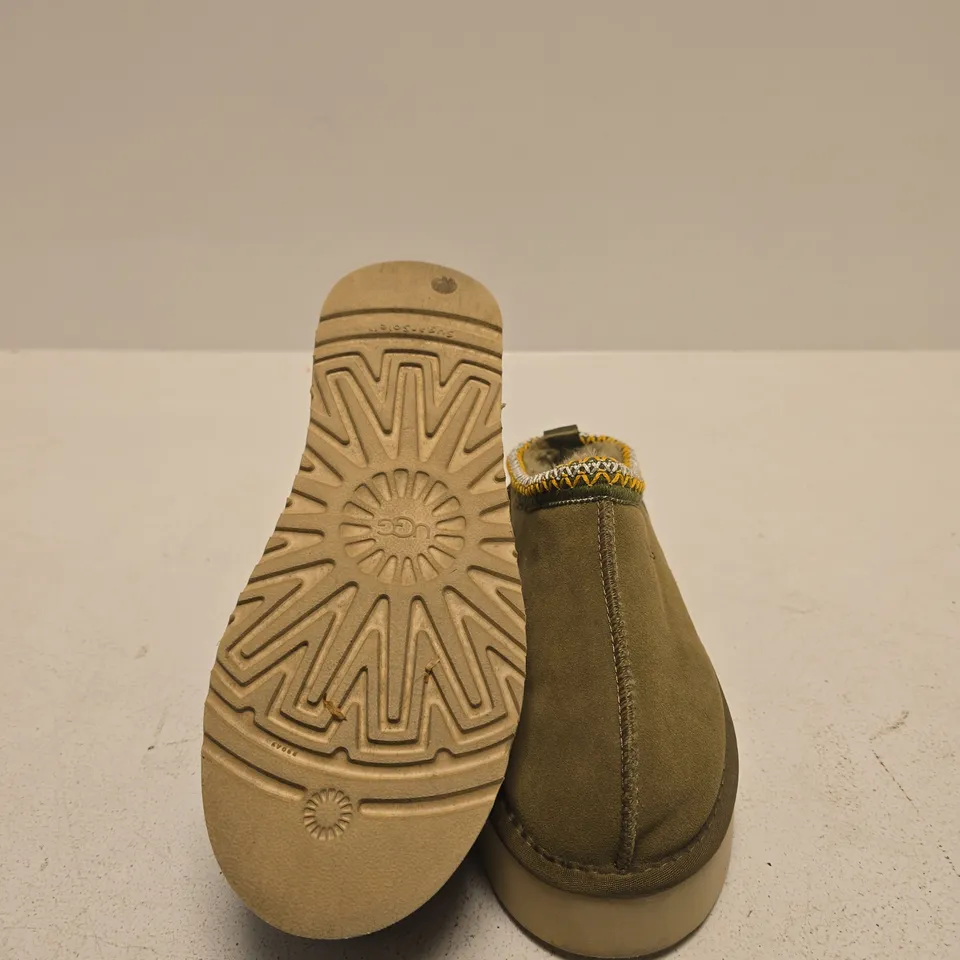 UGG OLIVE SUEDE SLIPPER WITH FUR TRIM – WOMEN'S FOOTWEAR SIZE UK 7.5