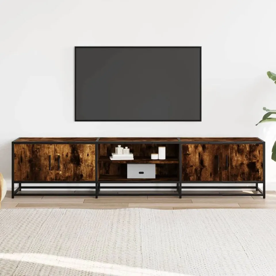 BOXED AMAHNI TV STAND MADE OF SMOKED OAK WOOD, 180×35×41CM (2 BOXES)