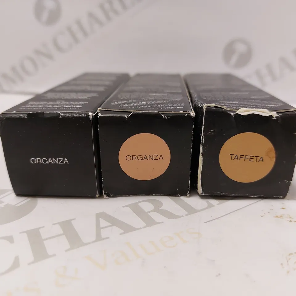 LOT OF 3 X 20ML ASSORTED YOUNIQUE TOUCH MINERAL LIQUID FOUNDATIONS TO INCLUDE 2 X ORGANZA & 1 X TAFFETA 