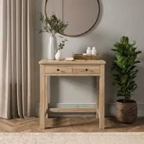 BOXED OLNEY 2 DRAWER COMPACT DRESSING TABLE - OAK/LIGHT WOOD (1 BOX)