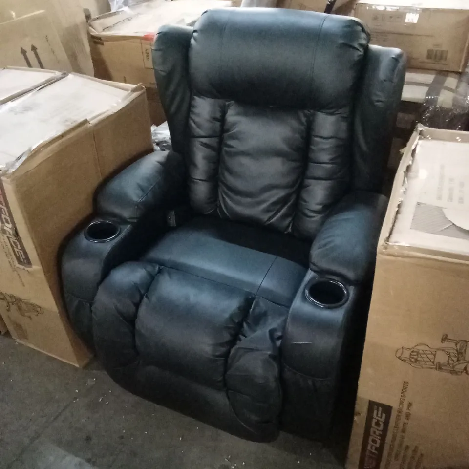 DESIGNER BLACK FAUX LEATHER POWER RECLINER CHAIR