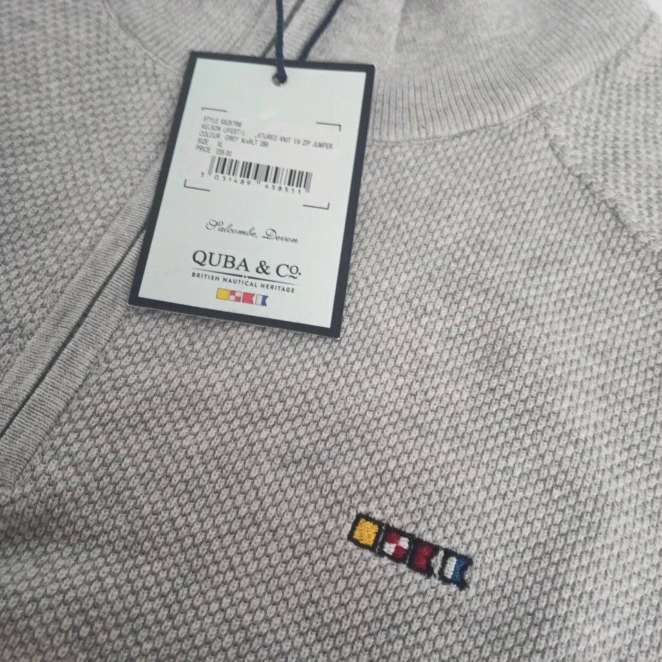 QUBA & CO. KELSON LIFESTYLE TEXTURED KNIT 1/4 ZIP JUMPER – GREY MARL – UK XL