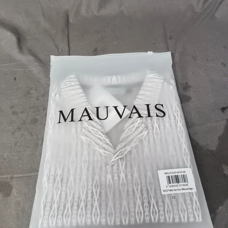 BAGGED MAUVAIS BEIGE GEO PATTERN POLO SHIRT – SIZE L