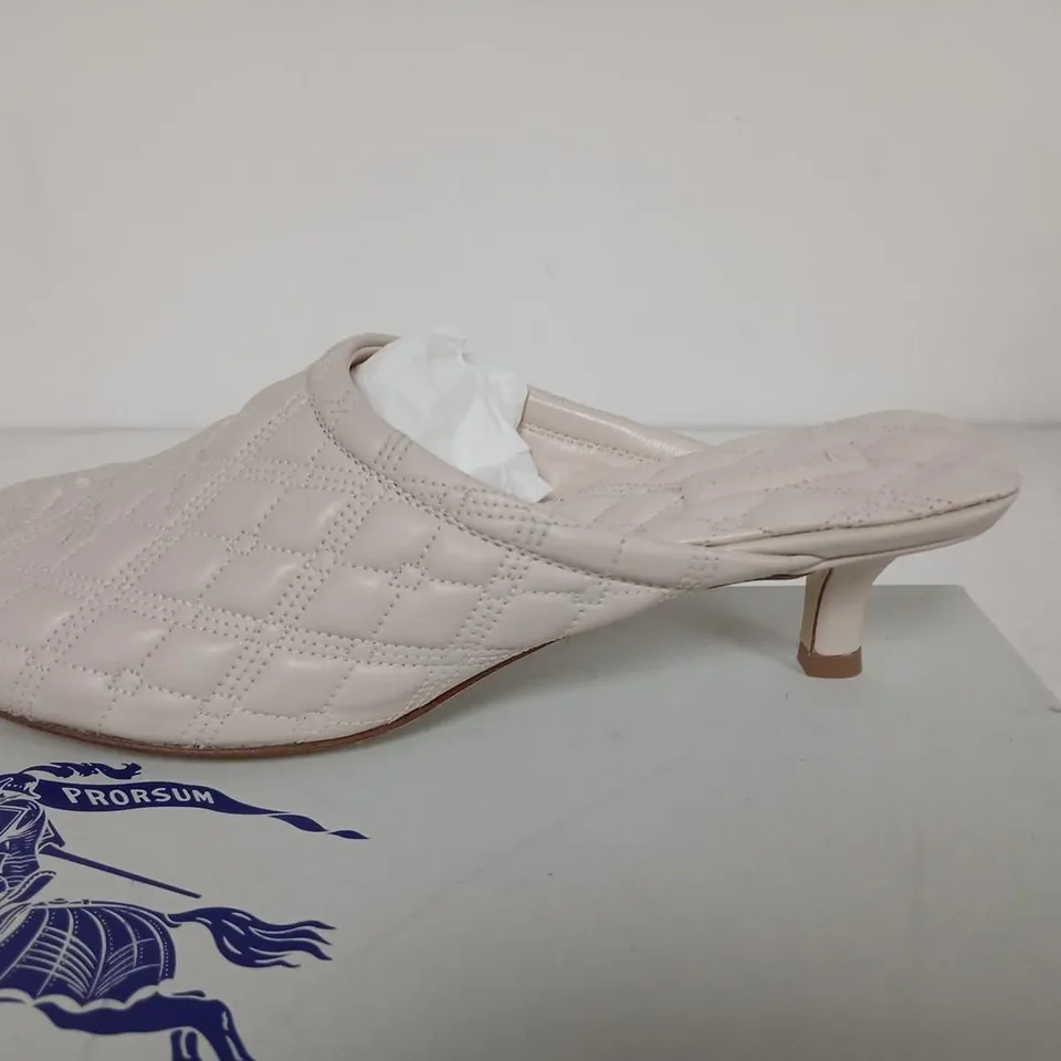BURBERRY BEIGE QUILTED LEATHER MULES, PAIR – UK4 (EU37)