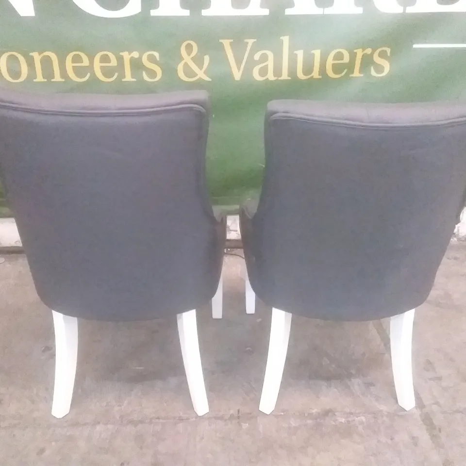 SET OF 2 DESIGNER DUKE DARK GREY LEATHER BUTTON BACK DINING CHAIR (WHITE LEG)