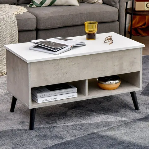 BOXED COSTWAY 2 SHELF GREY LIFT UP TOP COFFEE TABLE