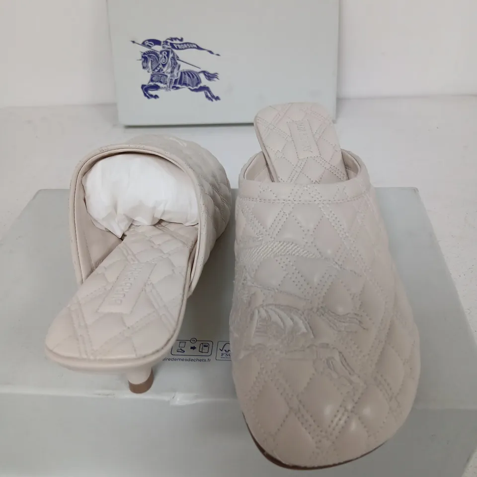 BURBERRY BEIGE QUILTED LEATHER MULES – UK4 / EU37, MADE IN ITALY