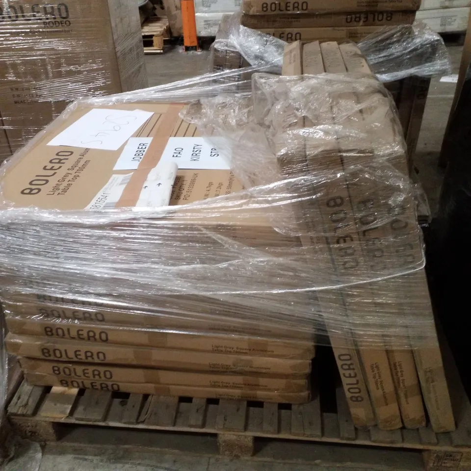 PALLET CONTAINING 15 BRAND NEW BOLERO ALUMINIUM SQUARE TABLE TOPS LIGHT GREY 700MM