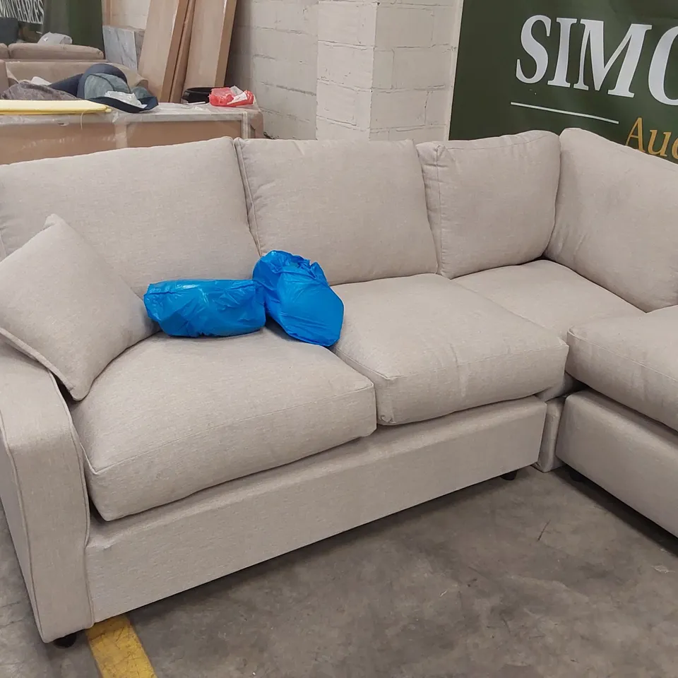 QUALITY DESIGNER FABRIC UPHOLSTERED CORNER SOFA - BEIGE 