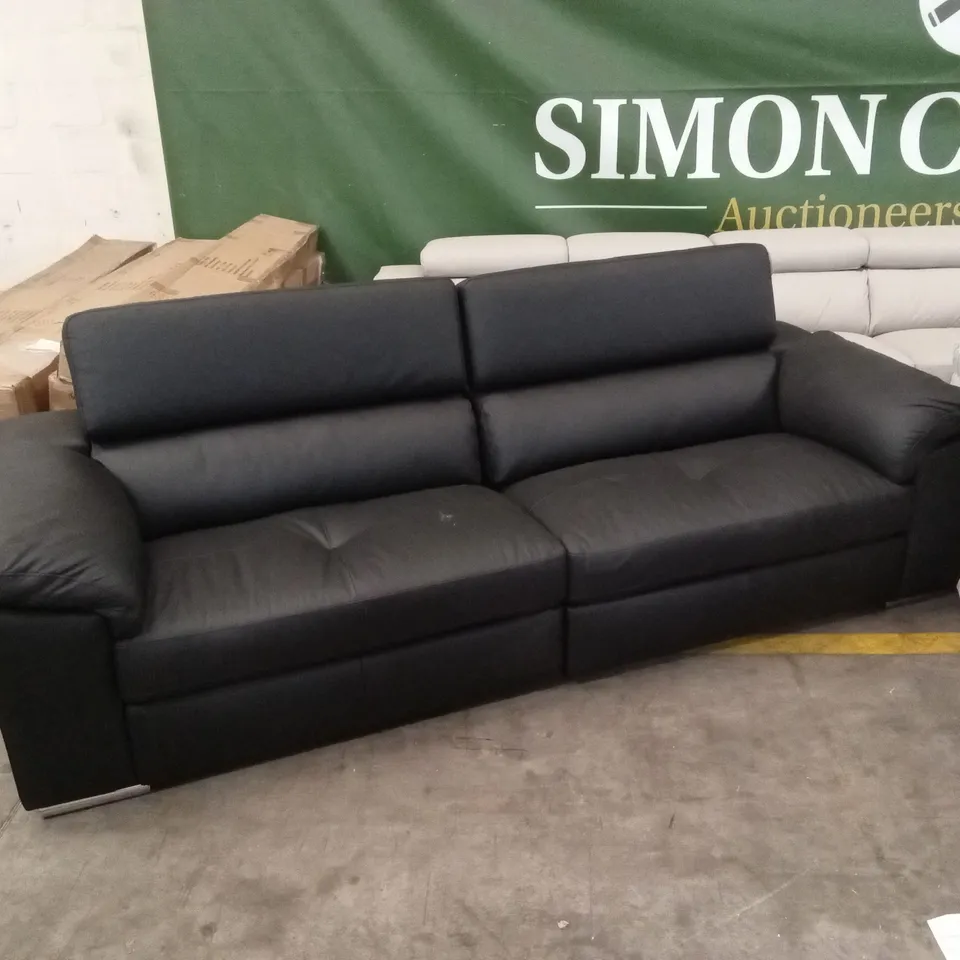 DESIGNER 4 SEATER BLACK LEATHER SOFA WITH ADJUSTABLE HEADREST
