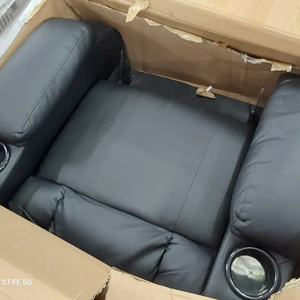 BOXED POWER RECLINING EASY CHAIR BLACK FAUX LEATHER (2 BOXES)