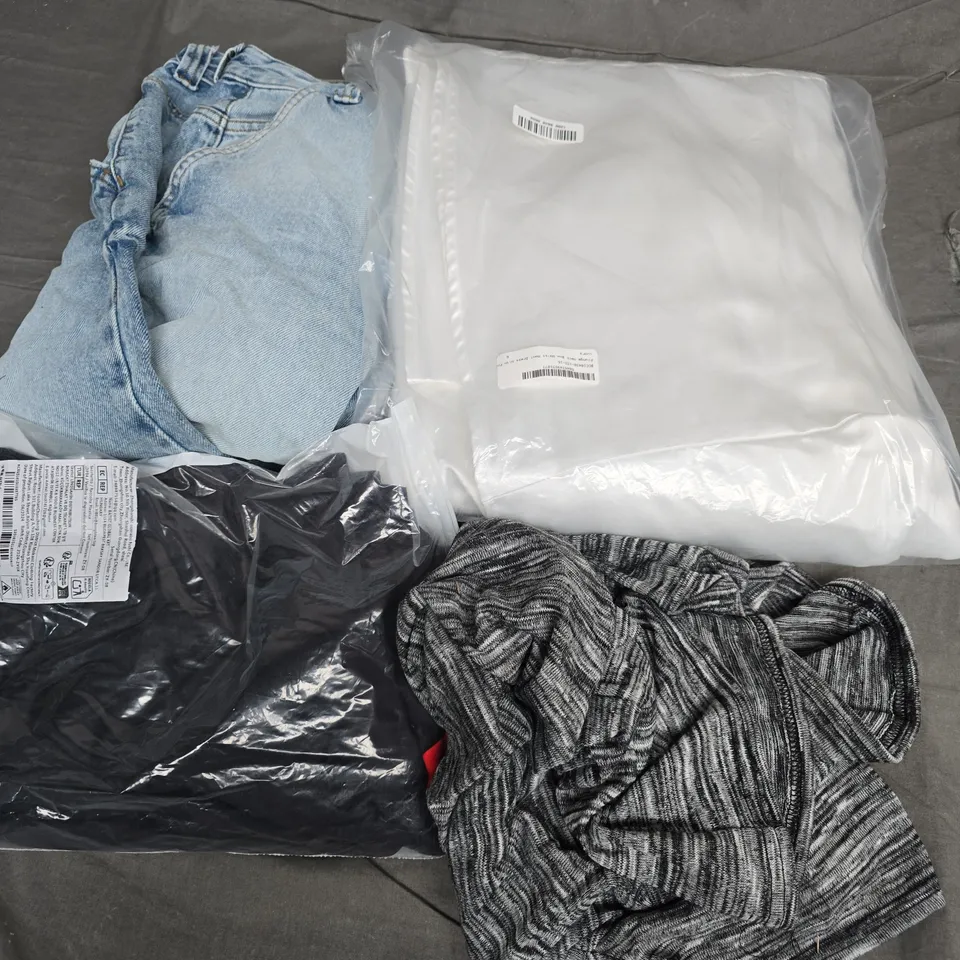 APPROXIMATELY 35 ASSORTED CLOTHING ITEMS IN VARIOUS SIZES, STYLES & COLOURS TO INCLUDE DRESSES, TOPS, JEANS, ETC - COLLECTION ONLY