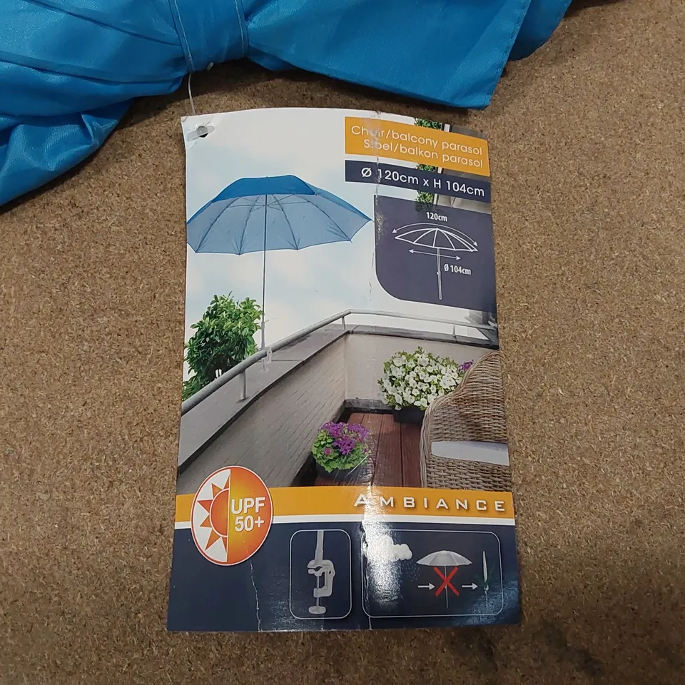CHAIR/BALCONY CLAMP PARASOL - BLUE, 120CM W x 104CM H (1 ITEM)