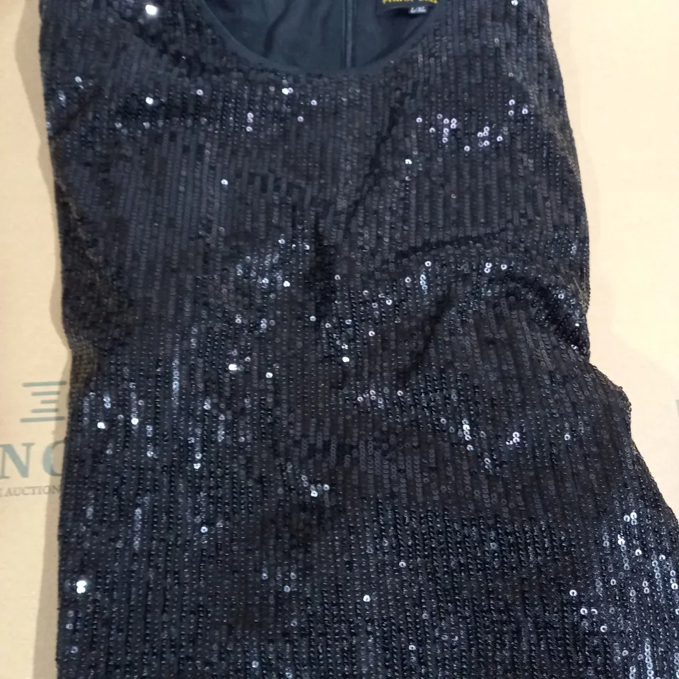 FRANK USHER SEQUIN KNEE LENGTH SHIFT DRESS BLACK EXTRA LARGE