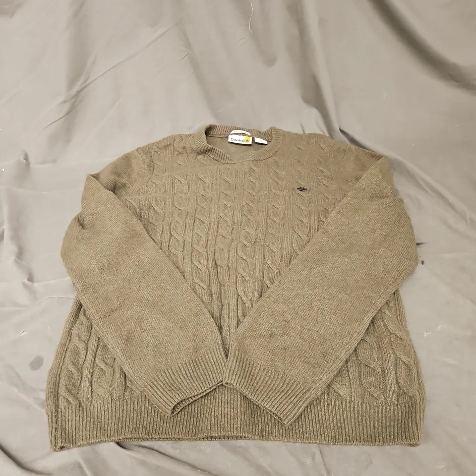 TIMBALAND LAMBSWOOL BLEND KNIT JUMPER IN KHAKI SIZE S
