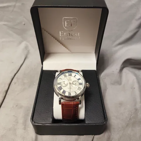 ERNEST FERDINAND CHRONOGRAPH WATCH – SUB DIALS – LEATHER STRAP – ROMAN NUMERALS