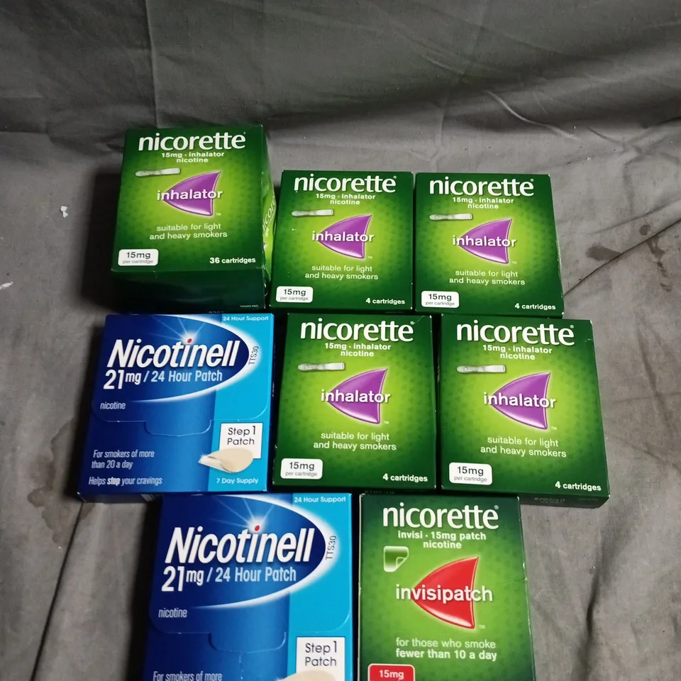 APPROXIMATELY 8 ASSORTED SMOKING PREVENTION AIDS TO INCLUDE INHALATORS & PATCHES  