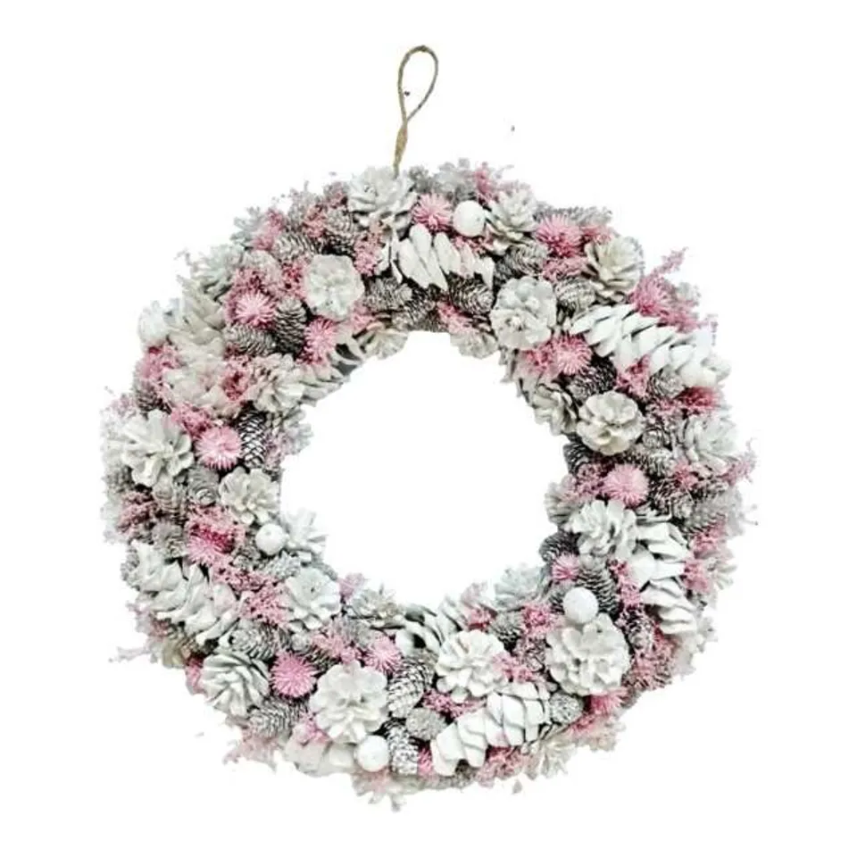 BOXED NEO LUXURY EXTRA LARGE FROSTED PINECONE WINTER WREATH 50CM HOME ARTIFICIAL CHRISTMAS FESTIVE FRONT DOOR DECORATION (1 BOX)