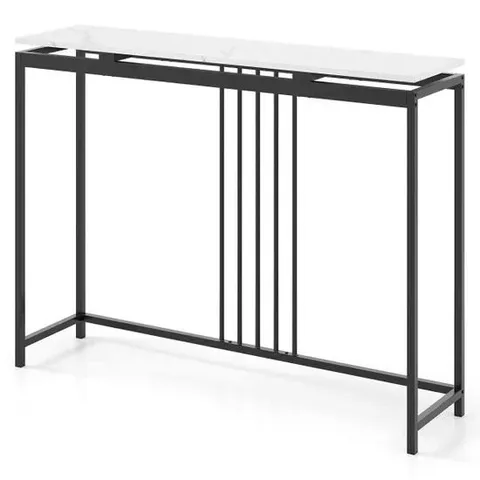 BOXED COSTWAY 120CM CONSOLE TABLE NARROW ENTRYWAY TABLE WITH FAUX MARBLE TABLETOP-WHITE