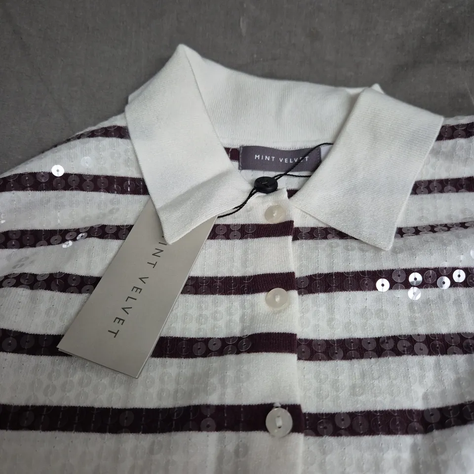 MINT VELVET BERRY SEQUIN STRIPE CARDIGAN – WOMEN'S, SIZE M