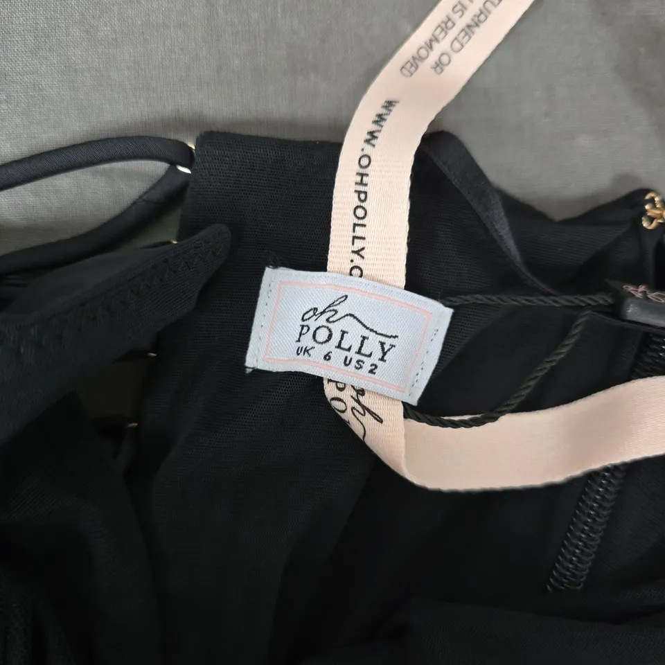 OH POLLY BLACK BEADED EVENING DRESS, UK 6 (US 2)