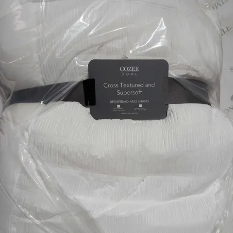 COZEE HOME TEXTURED STRIPE AND SUPERSOFT WHITE BEDSPREAD - 250 BY 260CM