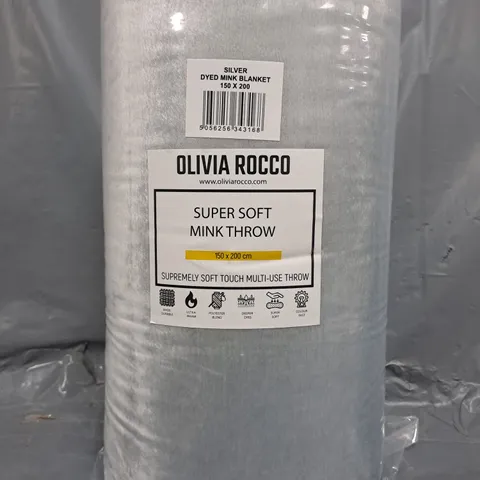 OLIVIA ROCCO SUPER SOFT MINK THROW IN SILVER (150 X 200CM)