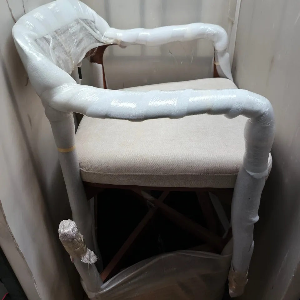 PAIR OF FREESTANDING BEIGE UPHOLSTERED ARMCHAIRS