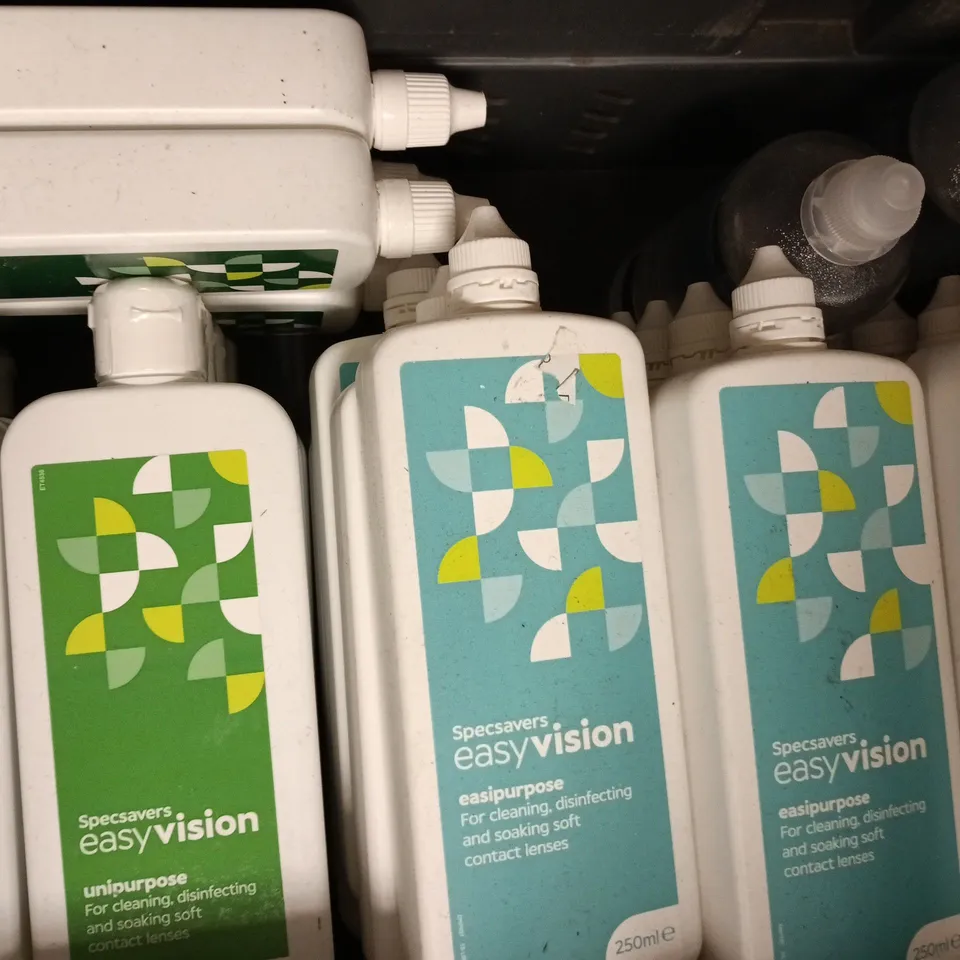 APPROXIMATELY 20 ASSORTED ITEMS TO INCLUDE EASYVISION CONTACT LENSE CLEANER, RENU CONTACT LENSE CLEANER, ETC